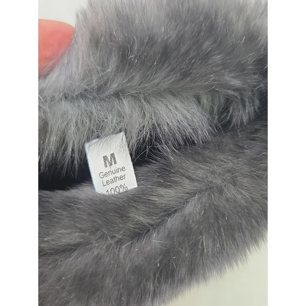 Black Leather Gloves Italy Fur Trim 100% Silk Lining Size M Women's Vintage